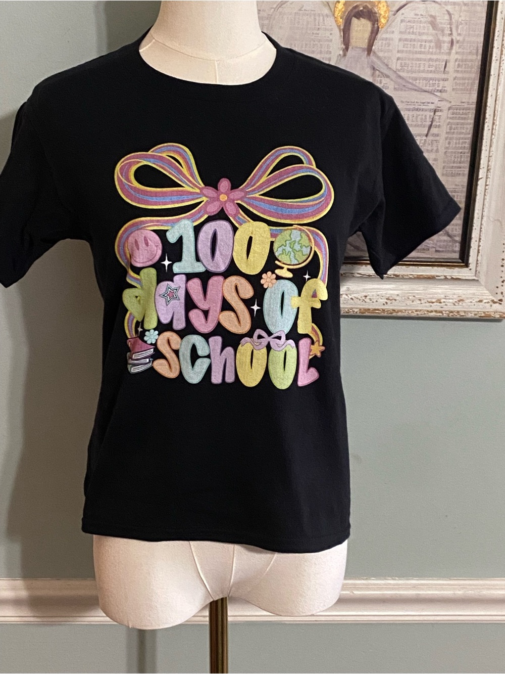 Gildan Black Tee with Pastel '100 Days of School' Graphic
